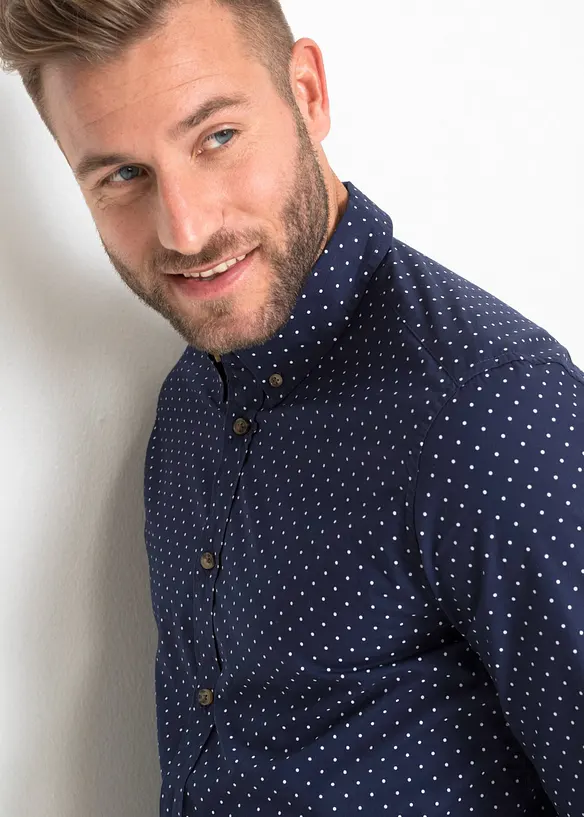 Overhemd van puur katoen met lange mouwen, slim fit, bonprix