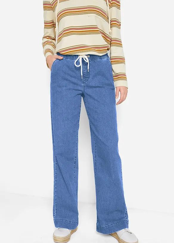 Mid waist stretch jeans, wide leg, bonprix