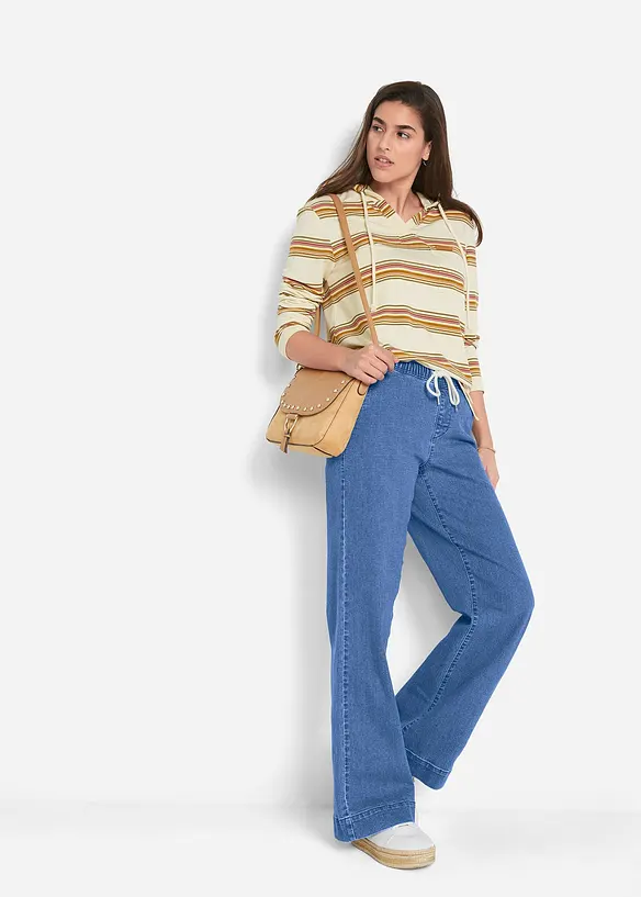 Mid waist stretch jeans, wide leg, bonprix