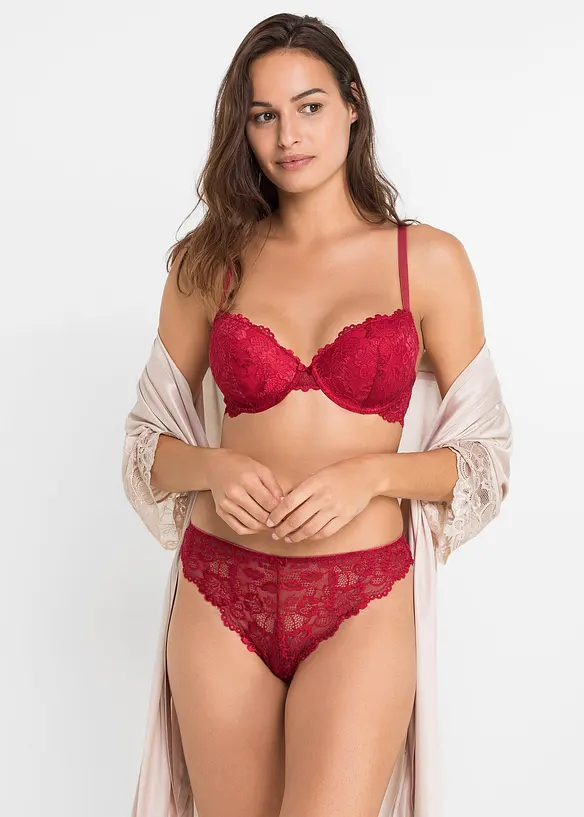 Voorgevormde bh met beugels + string van zachte kant (2-dlg. set), bonprix