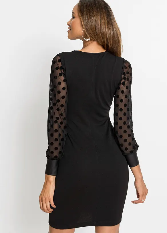 Jurk van imitatieleer en mouwen van mesh, bonprix