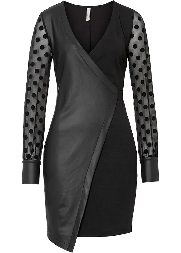 Jurk van imitatieleer en mouwen van mesh, bonprix