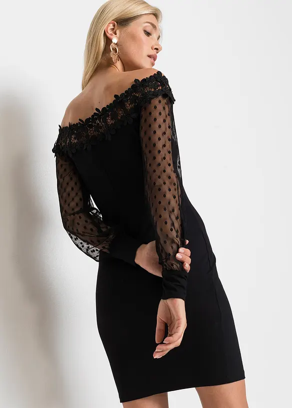 Off shoulder jurk met mesh mouwen, BODYFLIRT boutique