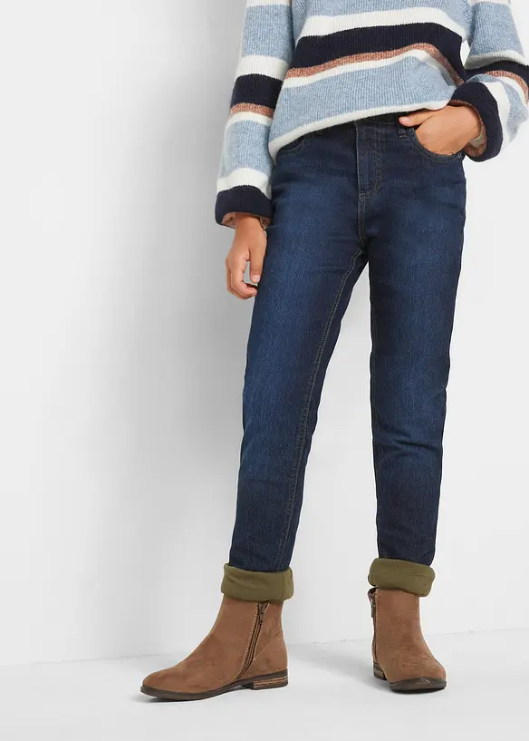 Meisjes thermojeans met jersey voering, mid waist, bonprix