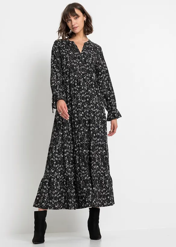 Gedessineerde maxi jurk van viscose, korte maten, BODYFLIRT