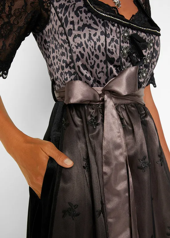 Dirndl met luipaardpatroon en schort (2-dlg. set), bonprix