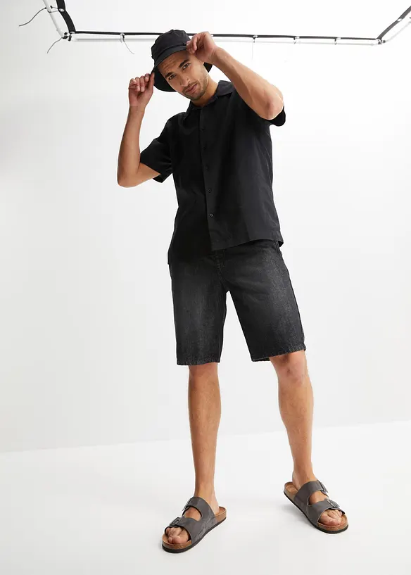 Overhemd met linnen en korte mouwen, loose fit, bonprix