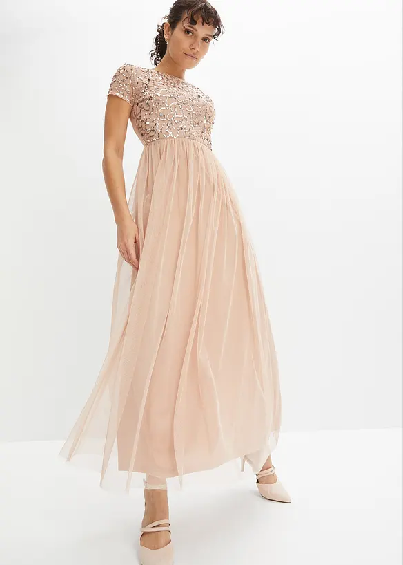Maxi jurk met pailletten borduursel, bonprix