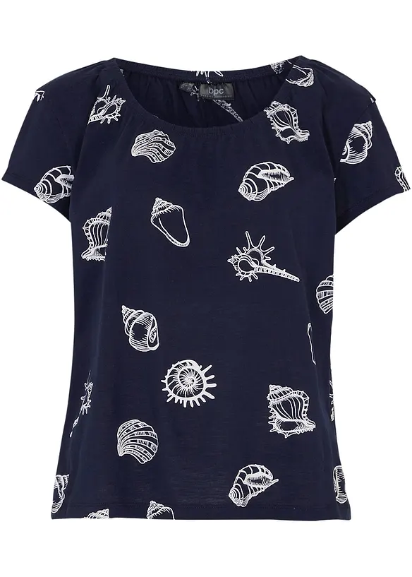 Gedessineerd carmen-shirt met ronde hals van biologisch katoen, bonprix