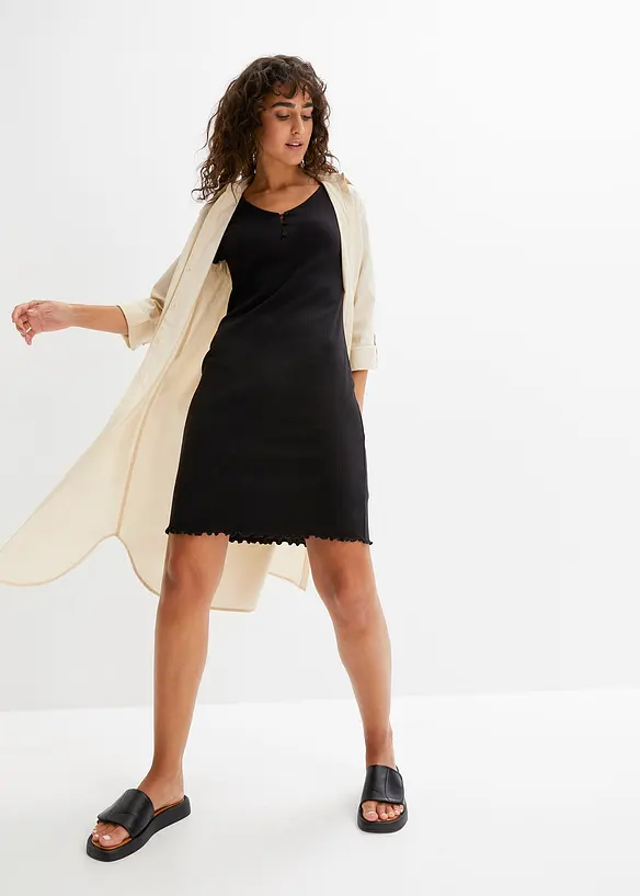 Geribde jurk met knoopsluiting, bonprix