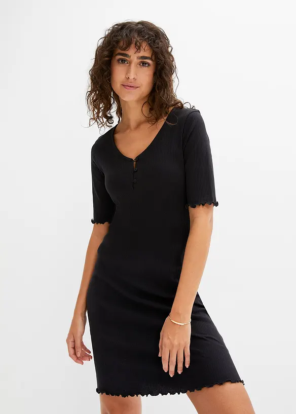 Geribde jurk met knoopsluiting, bonprix