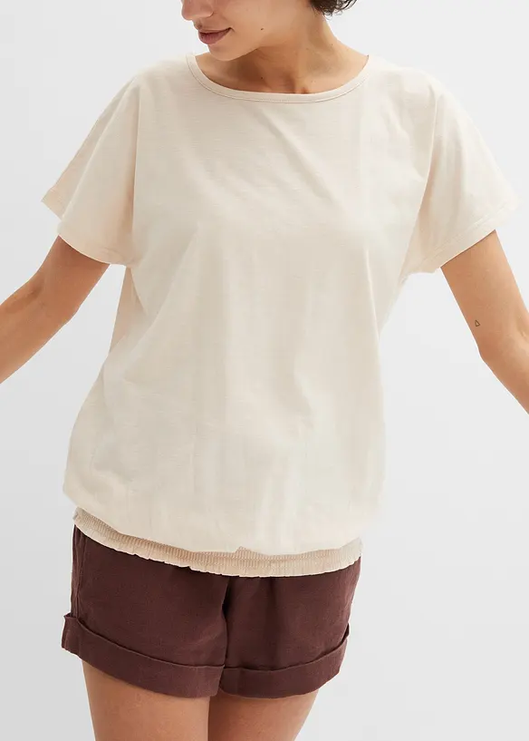 Shirt van effectgaren met gesmokte boord, bonprix