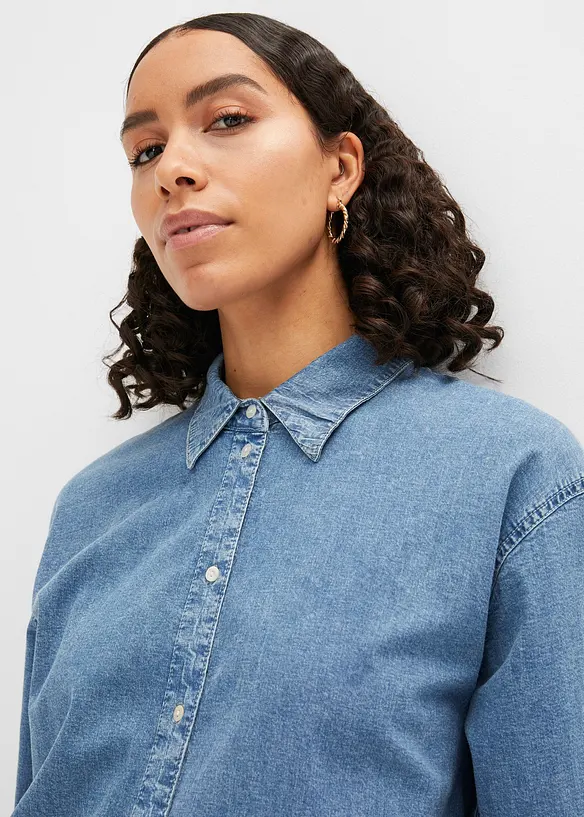 Oversized stretch spijkerblouse, bonprix