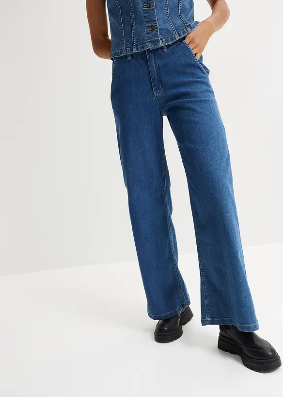 Wide leg paperbag jeans high waist, bonprix