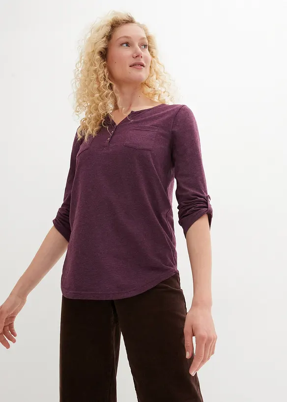 Katoenen Henley shirt met knoopsluiting, bonprix
