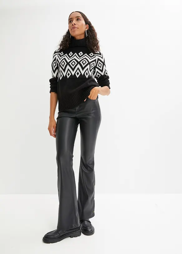 Flared broek van imitatieleer met sierknopen, RAINBOW