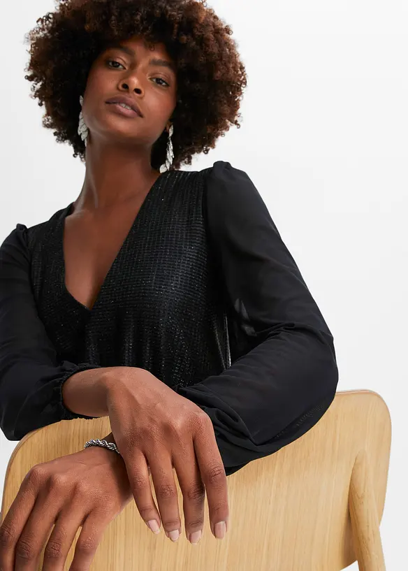 Jurk met diepe V-hals en glitter, BODYFLIRT boutique