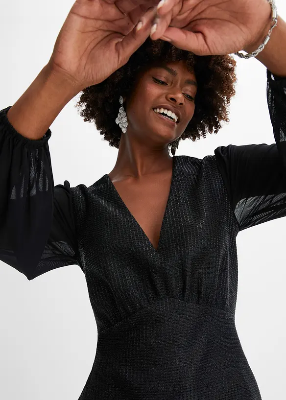 Jurk met diepe V-hals en glitter, BODYFLIRT boutique