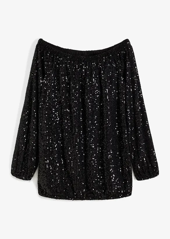 Oversized carmen-shirt met pailletten, bonprix