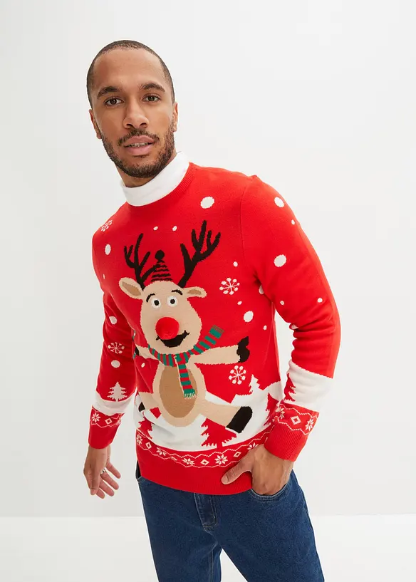 Fijn gebreide trui met kerstmotief, bonprix