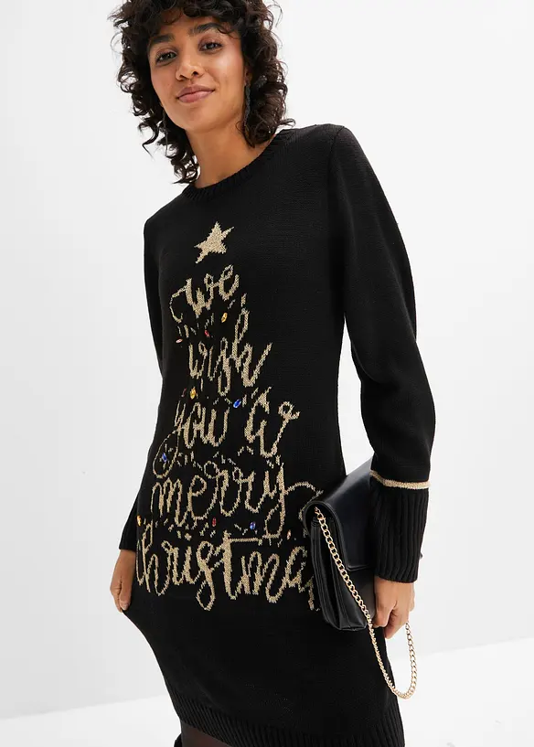 Gebreide jurk met kerstmotief, bonprix