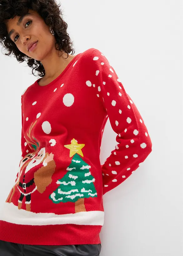 Fijngebreide trui met kerstmotief, bonprix