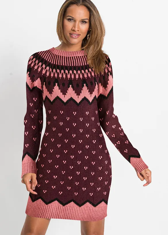 Gebreide jacquard jurk met Noors patroon, bonprix