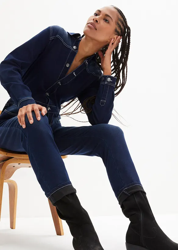 Stretch thermo jeans jumpsuit met zachte voering, John Baner JEANSWEAR