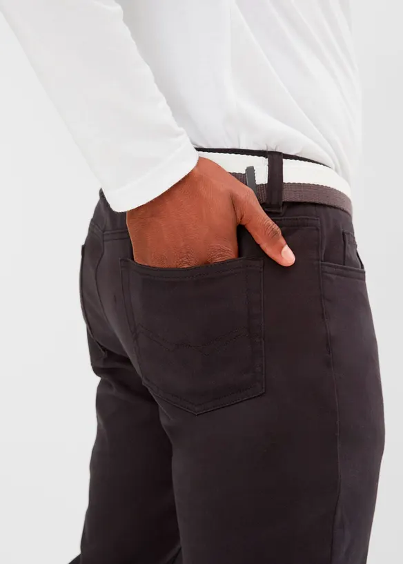 Regular fit stretch broek met riem, straight, bonprix