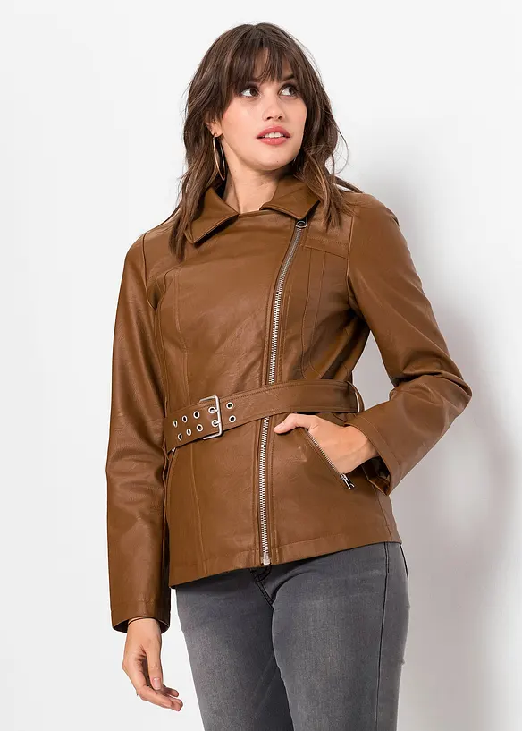 Imitatieleren jas met fake fur, bonprix
