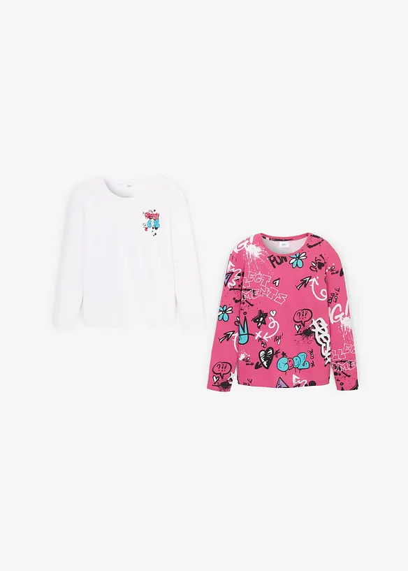 Meisjes boxy shirt (set van 2) van biologisch katoen, bonprix