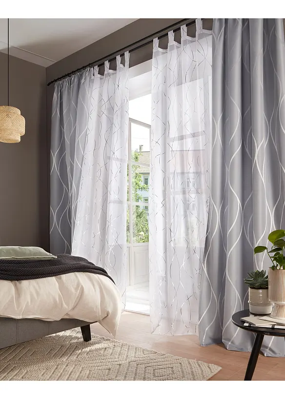 Transparant gordijn met glanzende print (1 stuk), bonprix