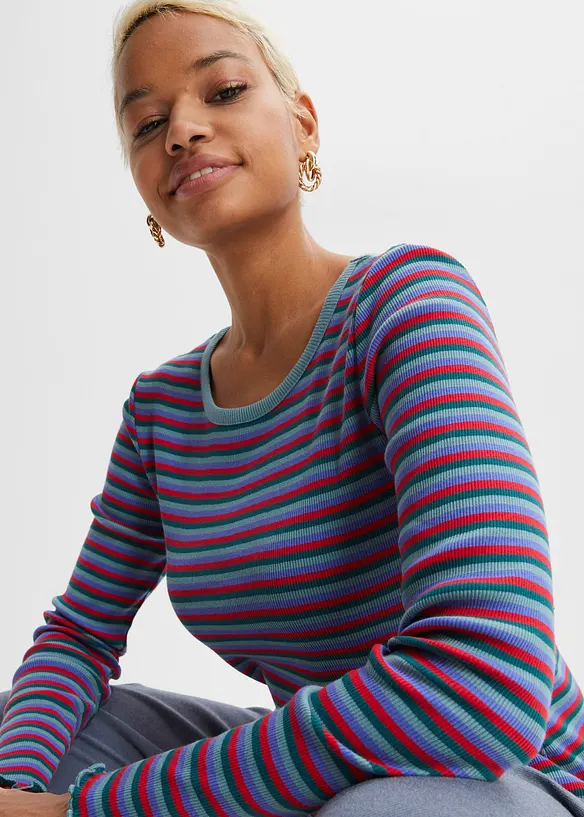 Geribd shirt met strepen van biologisch katoen, bonprix