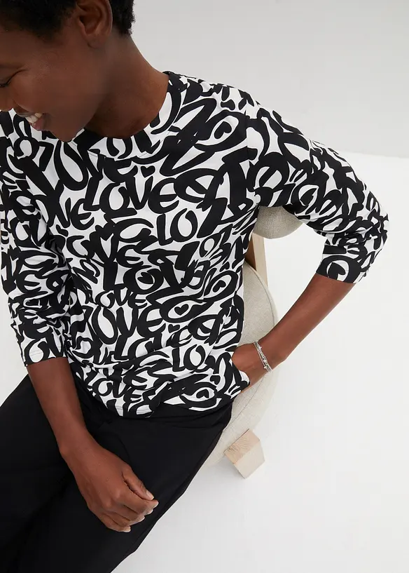 Shirt met ronde hals, 3/4 mouw, bonprix