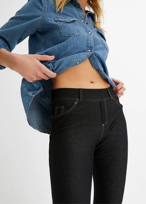 Legging in denim look met ritsen, bonprix