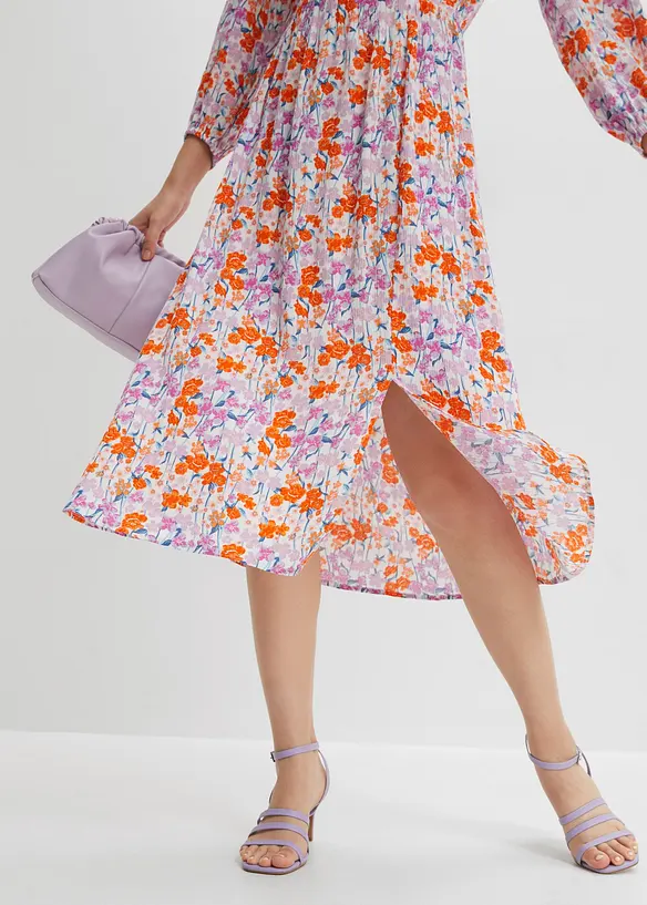 Midi jurk met split van gestructureerde viscose, RAINBOW