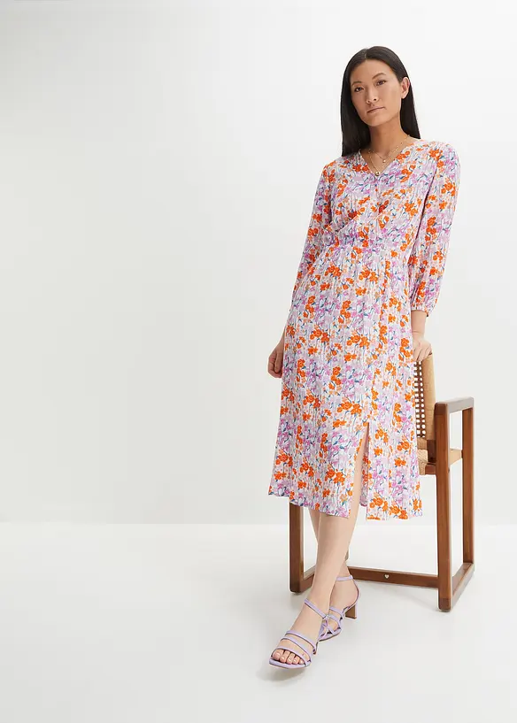 Midi jurk met split van gestructureerde viscose, RAINBOW