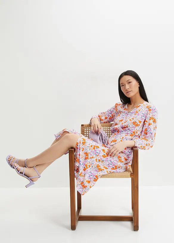 Midi jurk met split van gestructureerde viscose, RAINBOW