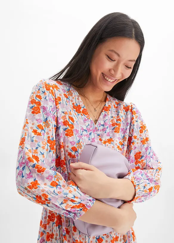 Midi jurk met split van gestructureerde viscose, RAINBOW