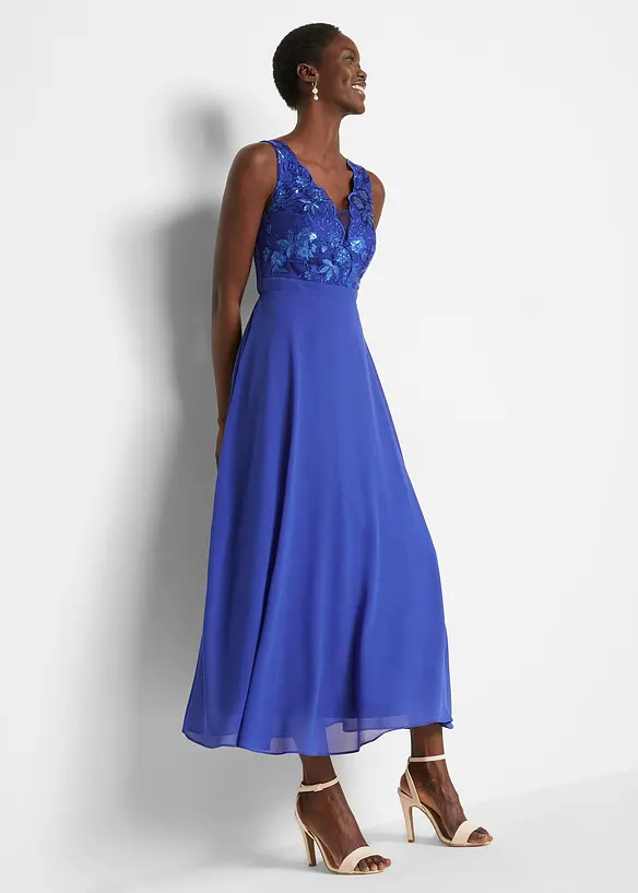 Maxi jurk met pailletten en borduursel, bonprix