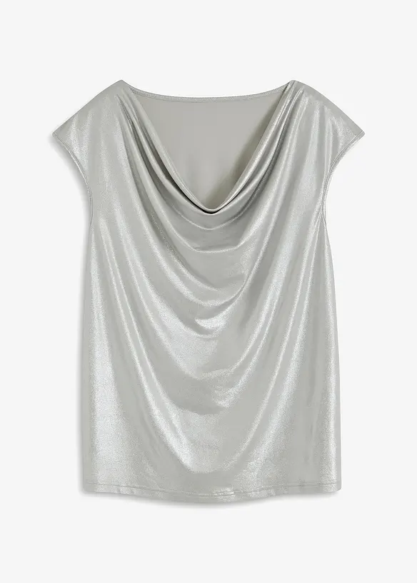 Glanzende top met watervalhals, bonprix