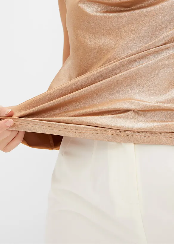 Glanzende top met watervalhals, bonprix