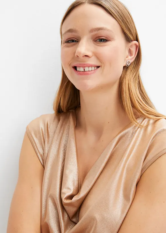 Glanzende top met watervalhals, bonprix