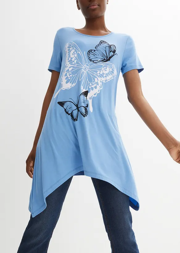 Longshirt met puntige onderrand en vlinders, bonprix