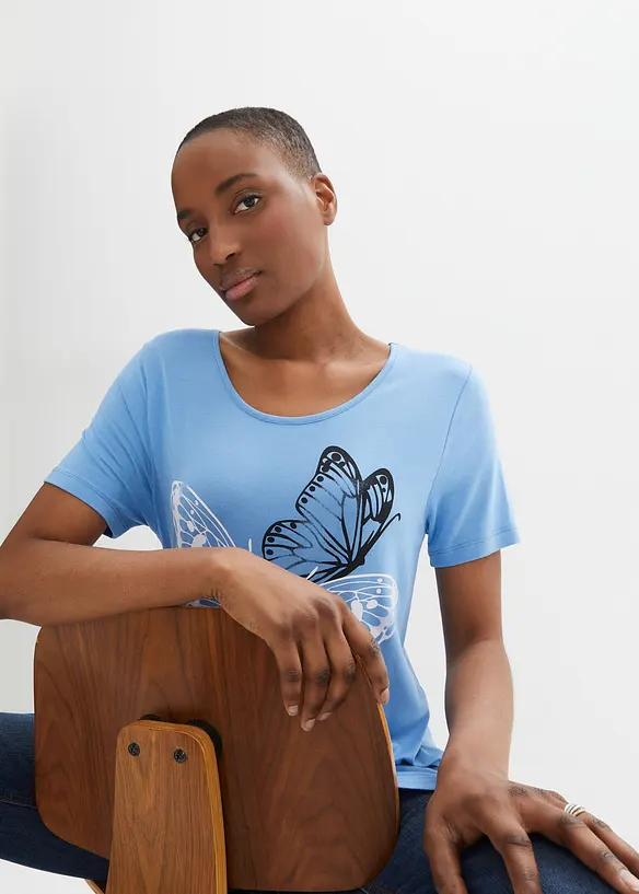 Longshirt met puntige onderrand en vlinders, bonprix