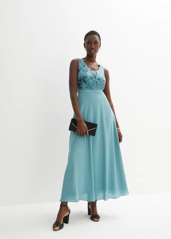 Maxi jurk met pailletten en borduursel, bonprix