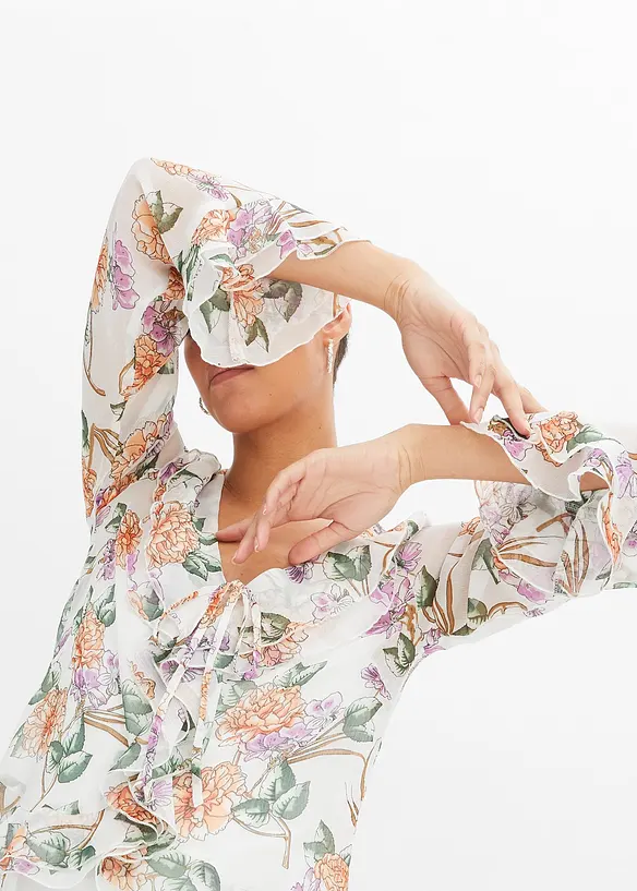Gedessineerde blouse met volants, bonprix