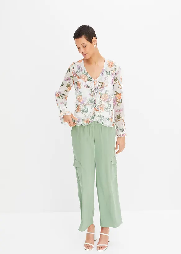 Gedessineerde blouse met volants, bonprix