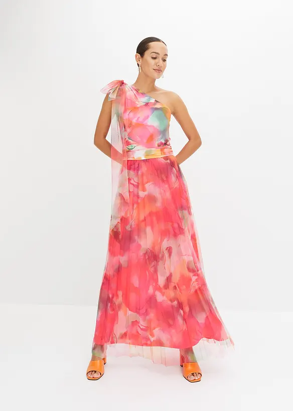 One-shoulder jurk met plissé rok, bonprix