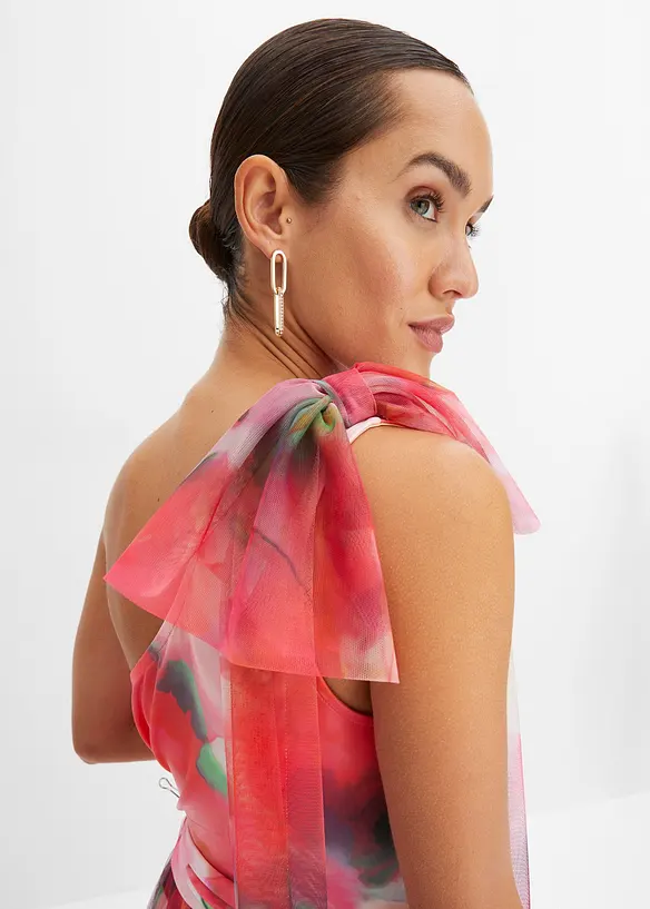 One-shoulder jurk met plissé rok, bonprix